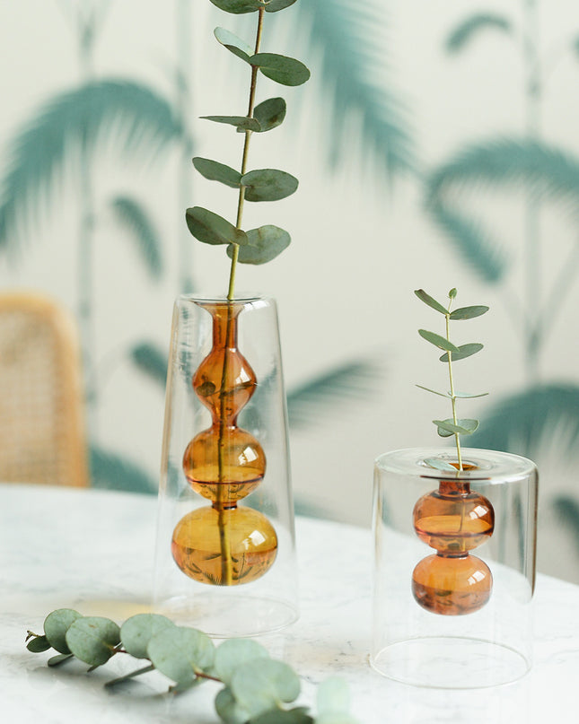 Retro Stained Glass Vase Gourd Hydroponic Flower Plant