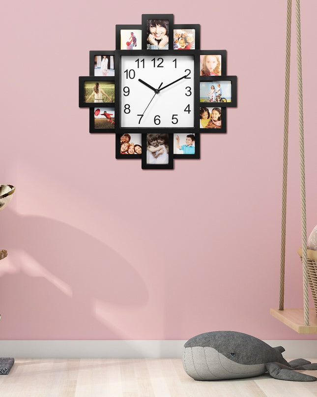 1Pc Photo Frame Clock Picture Collage 12-Picture Display Wall Clock Photowall Wall Hanging Home Decor