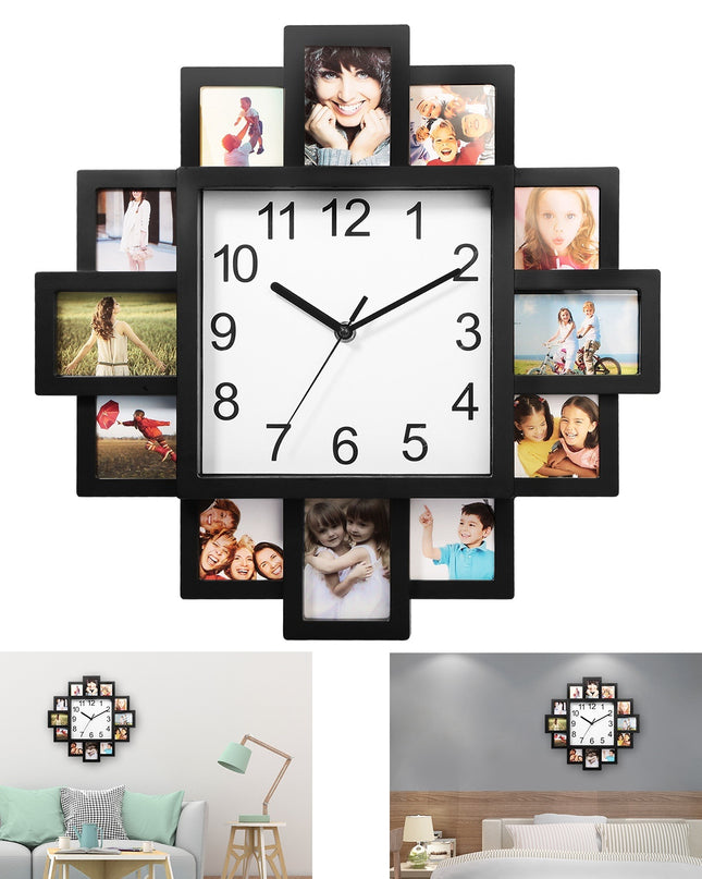 1Pc Photo Frame Clock Picture Collage 12-Picture Display Wall Clock Photowall Wall Hanging Home Decor