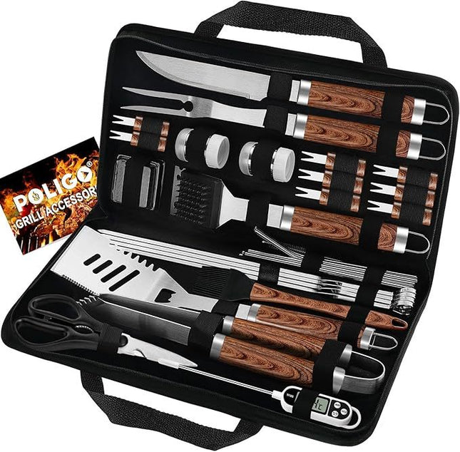 POLIGO 29 PCS BBQ Grill Accessories Stainless Steel BBQ Tools Grilling Tools Set With Storage Bag For Fathers Day Dads Birthday Presents - Camping Grill Utensils Set Ideal Grilling Gifts For Men Women
