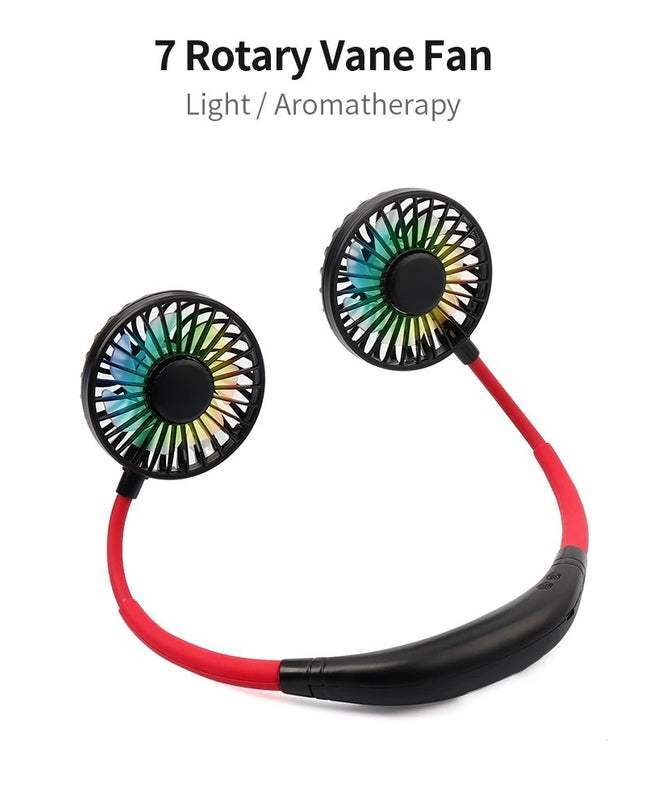 Mini Portable Hanging Neckband Fan USB Rechargeable Double Fans Air Cooler Conditioner Colorful Aroma Electric Desk Fan For Room