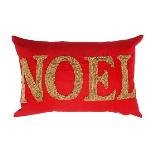 Handmade Decorative Throw Pillow Red Noel Bead Wooden For Couch