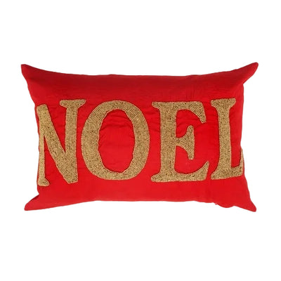 Handmade Decorative Throw Pillow Red Noel Bead Wooden For Couch