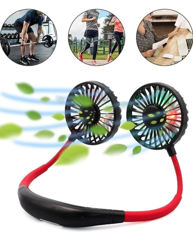 Mini Portable Hanging Neckband Fan USB Rechargeable Double Fans Air Cooler Conditioner Colorful Aroma Electric Desk Fan For Room
