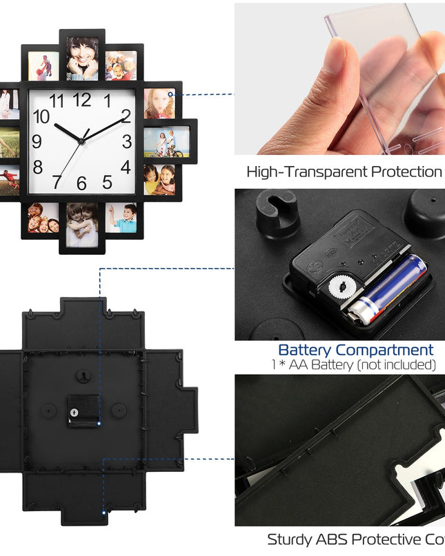 1Pc Photo Frame Clock Picture Collage 12-Picture Display Wall Clock Photowall Wall Hanging Home Decor