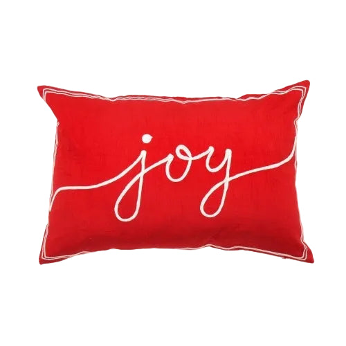Decorative Throw Pillow with embroidered 'joy' design, perfect for couch decor in modern contemporary style.