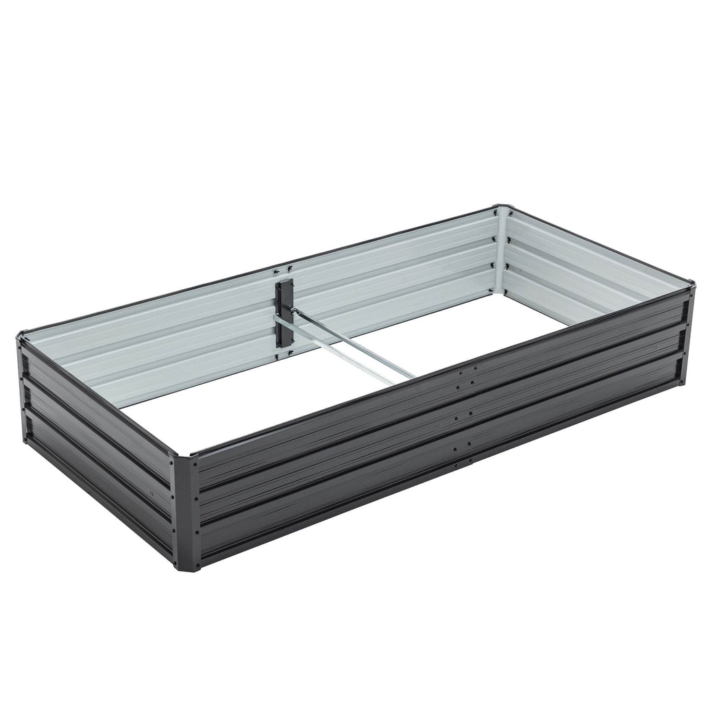 Rectangular metal raised garden bed on a white background