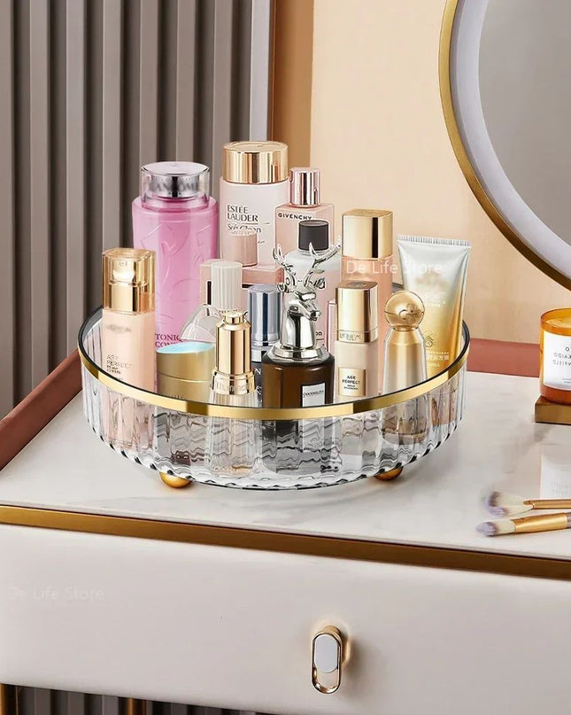 Rotating Cosmetic Organizer Light Luxury Perfume Skincare Organizer Transparent Makeup Storage Tray For Jewelry Aromatherapy