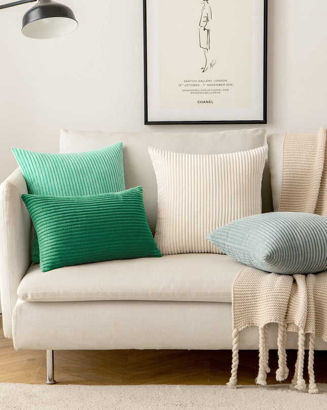 Corduroy Pillow Covers Super Soft Boho Striped Pillow Covers Broadside Decorative Textured Christmas Throw Pillows For Couch Cushion Livingroom