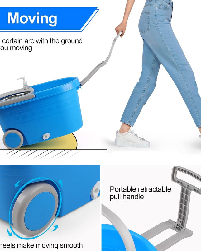 Spin Mop and Bucket Set – 360° Spinning Floor Mop with Microfiber Heads for All Hard Surfaces