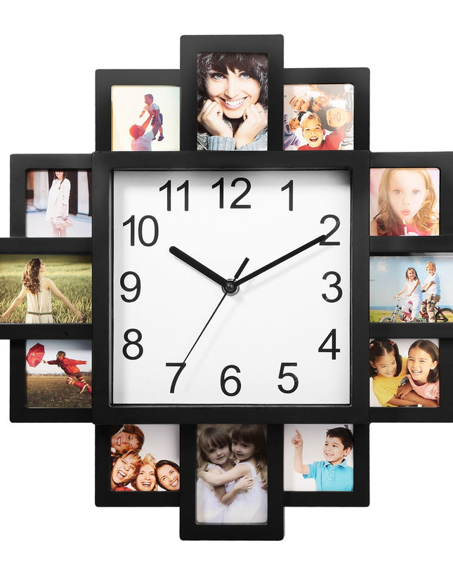 1Pc Photo Frame Clock Picture Collage 12-Picture Display Wall Clock Photowall Wall Hanging Home Decor