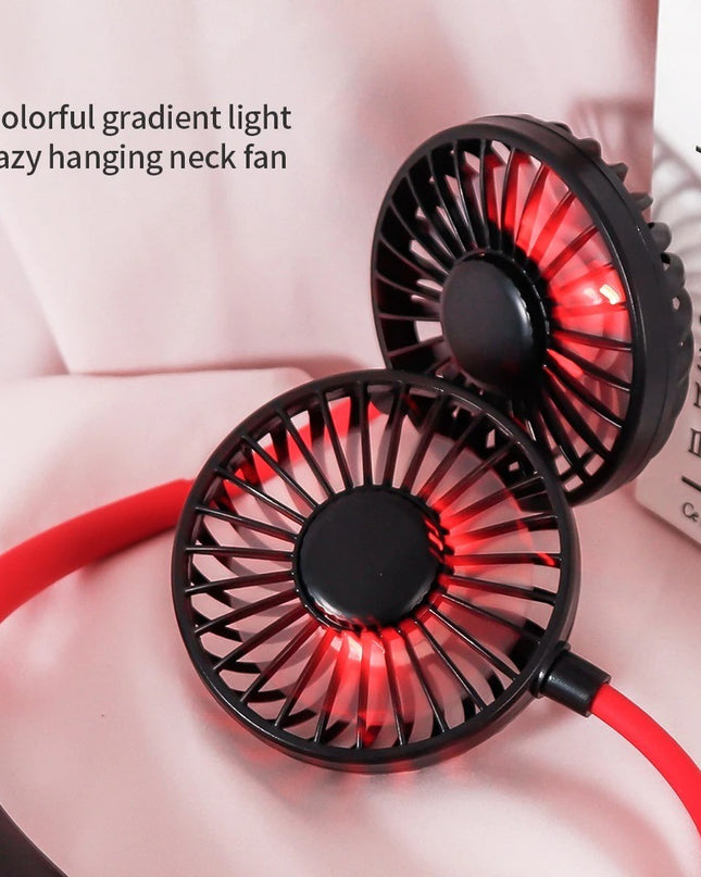 Mini Portable Hanging Neckband Fan USB Rechargeable Double Fans Air Cooler Conditioner Colorful Aroma Electric Desk Fan For Room