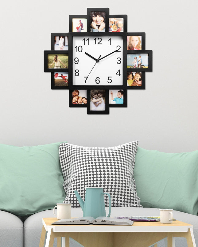 1Pc Photo Frame Clock Picture Collage 12-Picture Display Wall Clock Photowall Wall Hanging Home Decor