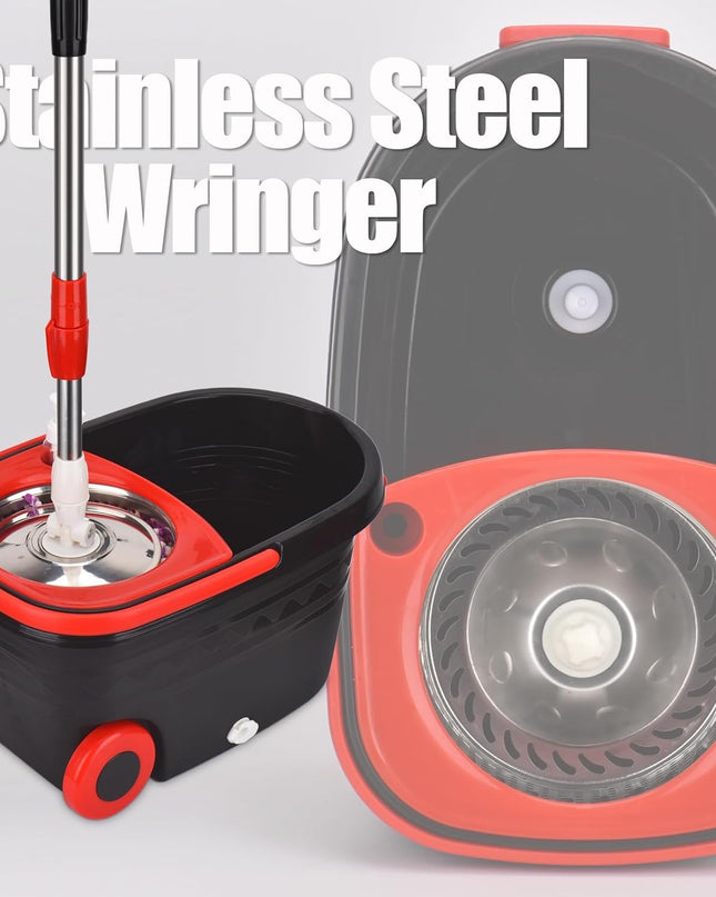 Spin Mop and Bucket Set – 360° Spinning Floor Mop with Microfiber Heads for All Hard Surfaces