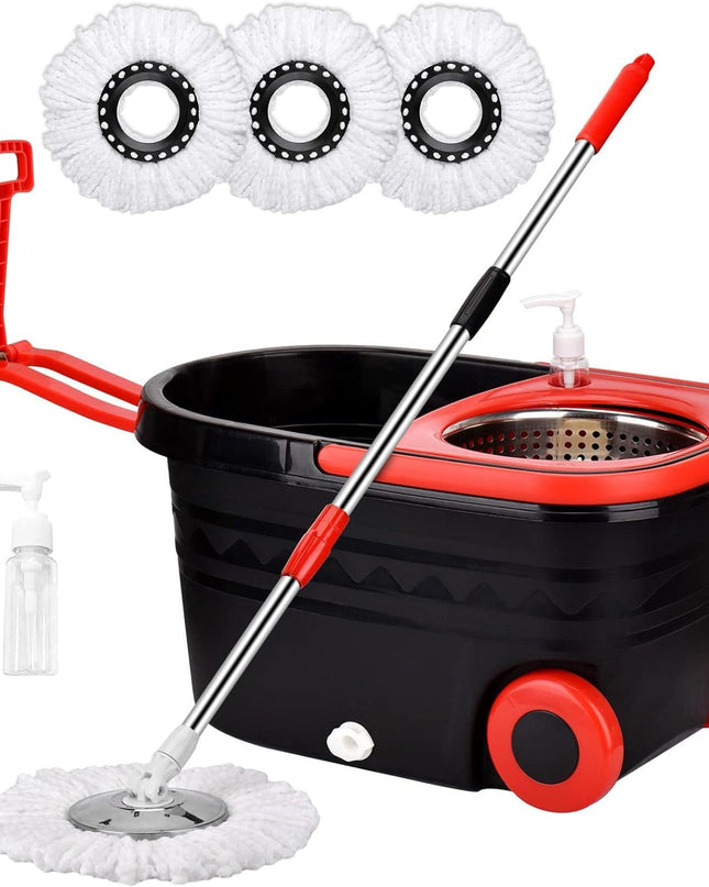 Spin Mop and Bucket Set – 360° Spinning Floor Mop with Microfiber Heads for All Hard Surfaces