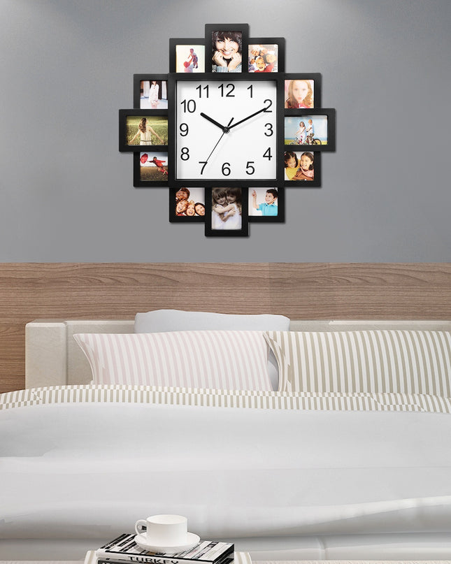 1Pc Photo Frame Clock Picture Collage 12-Picture Display Wall Clock Photowall Wall Hanging Home Decor