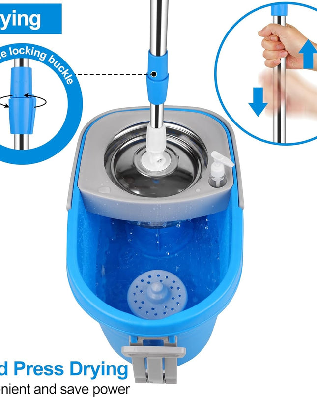 Spin Mop and Bucket Set – 360° Spinning Floor Mop with Microfiber Heads for All Hard Surfaces