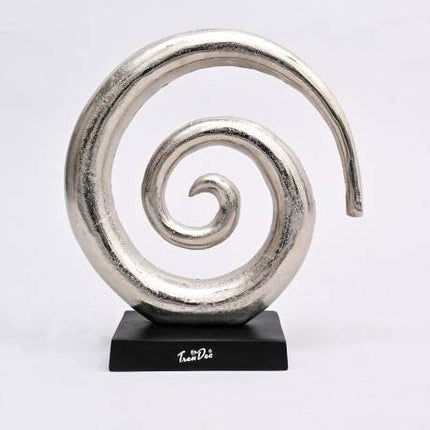 Aluminum Swirl Abstract Sculptures With Black Base  Modern Decor, Set Of 2