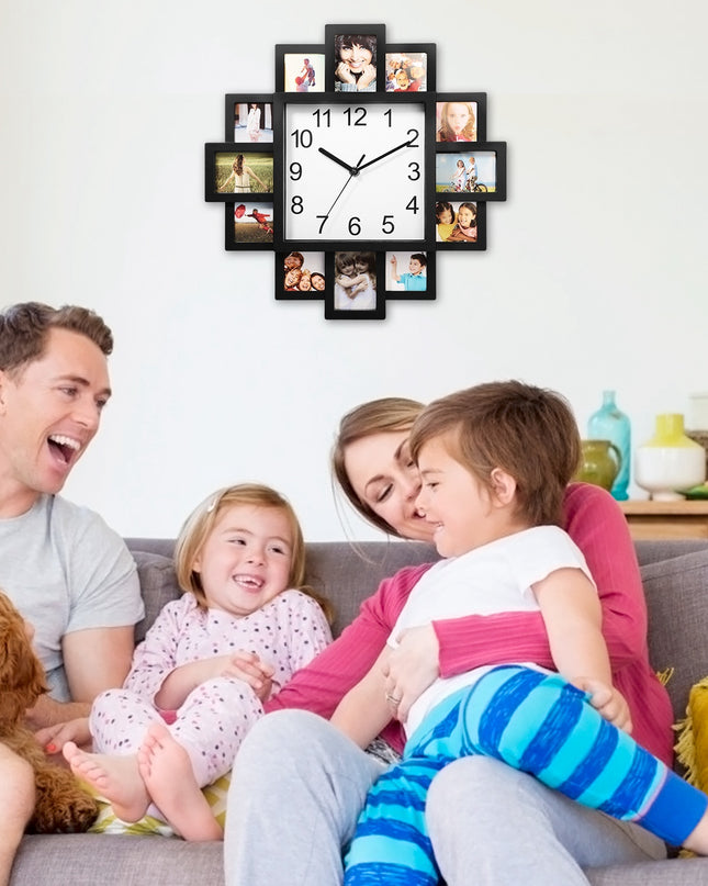 1Pc Photo Frame Clock Picture Collage 12-Picture Display Wall Clock Photowall Wall Hanging Home Decor