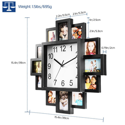 12-Picture Frame Wall Clock – Decorative Picture of a Clock Collage | Photo Frame Clock with Quartz Movement