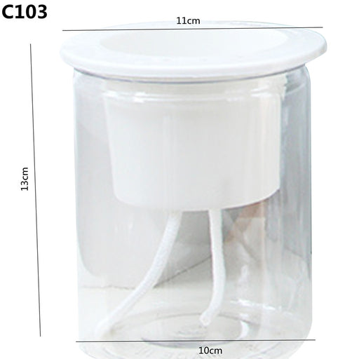 Clear plastic container with white lid and cotton swabs, dimensions shown.