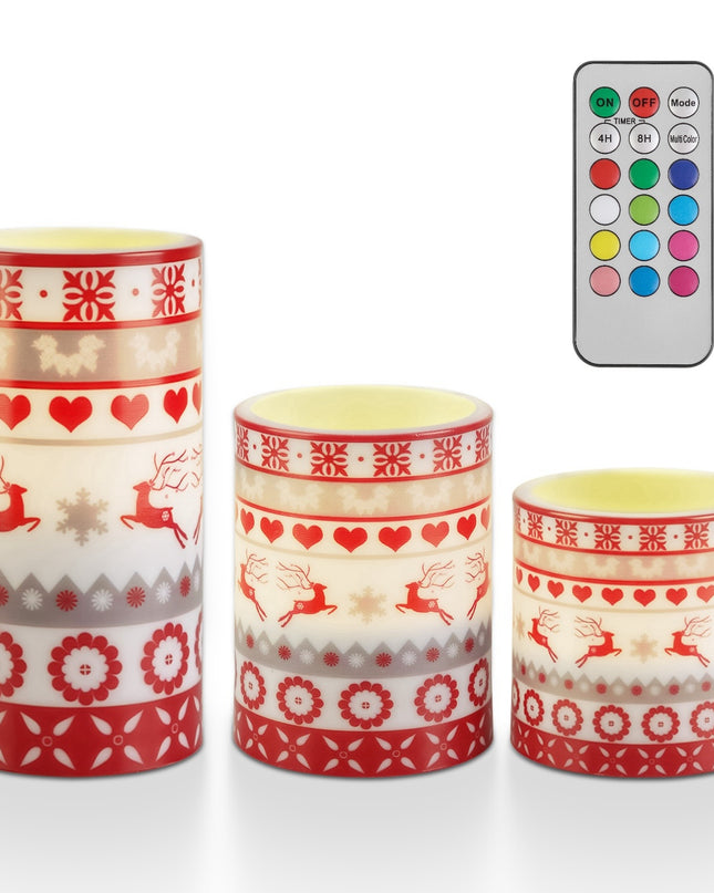 3Pack Christmas Flameless LED Candles Deer Flickering Candle Lights Pillar Candles With 3 Lighting Modes Timer Remote Control