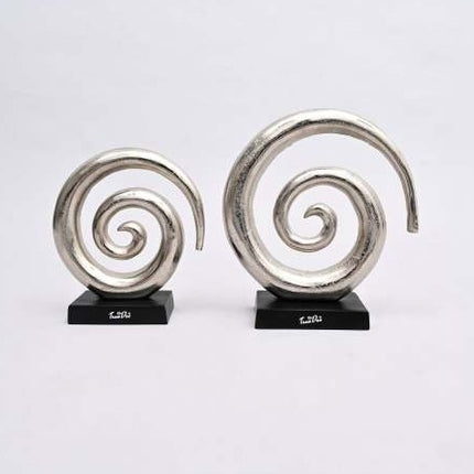 Aluminum Swirl Abstract Sculptures With Black Base  Modern Decor, Set Of 2