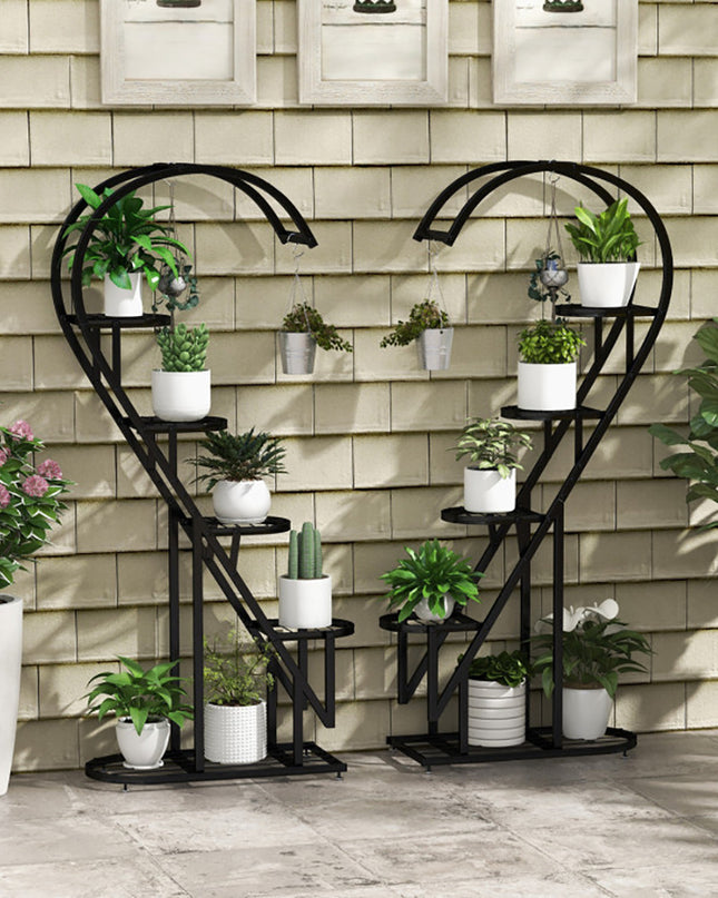 5 Tier Metal Plant Stand With Hanging Hook For Multiple Plants