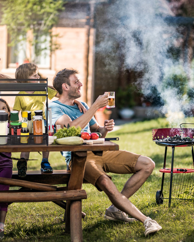 Utensil Caddy Metal Grill Caddy With Paper Towel Holders Utensil Holder For Outdoor Picnic Barbecue Camping Grilling Tools Storage Organizer Barbecue Accessories