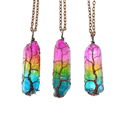 Natural Crystal Pendant Necklace – Gemstone Jewelry with Stone Column Design for Women & Men