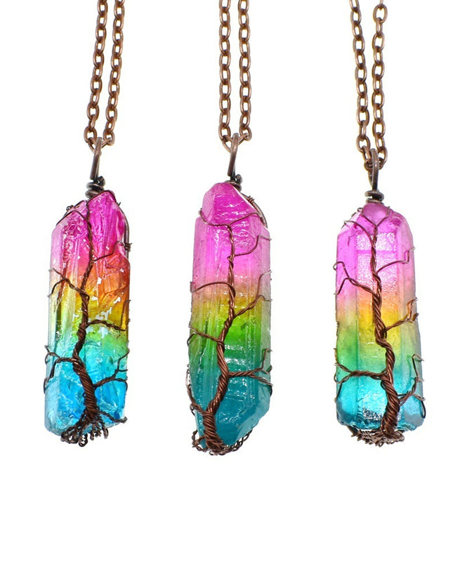 Natural Crystal Pendant Necklace – Gemstone Jewelry with Stone Column Design for Women & Men