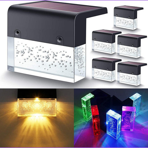 Solar-powered LED light with colorful lighting effects on a white background
