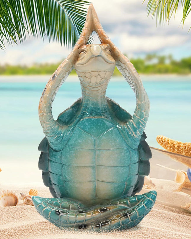 Sea Turtle Statue – Meditating Yoga Decor for Beach & Zen Home Office