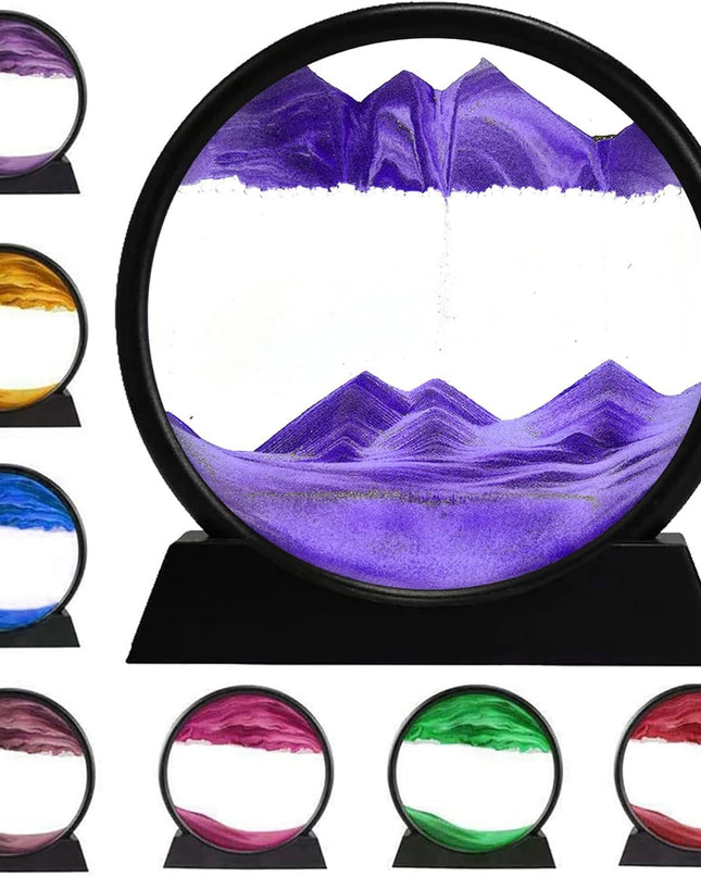 3D Dynamic Sand Art Liquid Motion, Moving Sand Art Picture Round Glass 3D Deep Sea Sandscape In Motion Display Flowing Sand Painting Relaxing Desk Toys