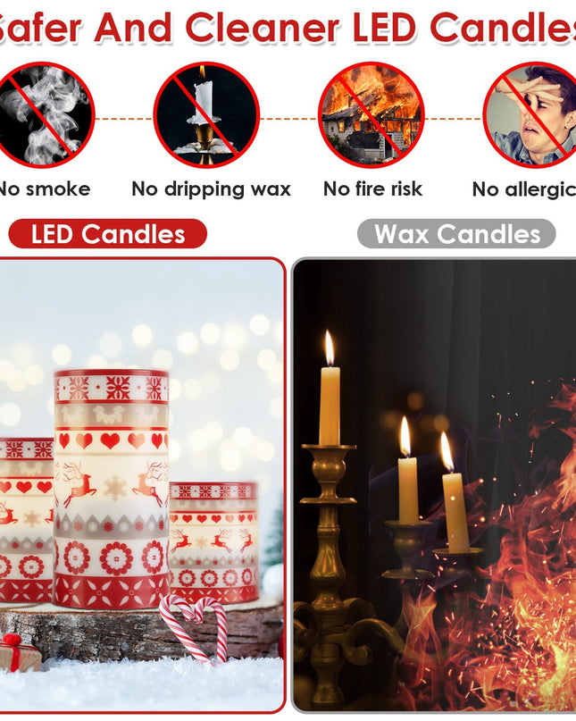 3Pack Christmas Flameless LED Candles Deer Flickering Candle Lights Pillar Candles With 3 Lighting Modes Timer Remote Control