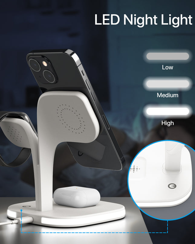 5-in-1 Multi Wireless Charging Station – Fast Multi-Device Charging Dock with USB-C & Night Light