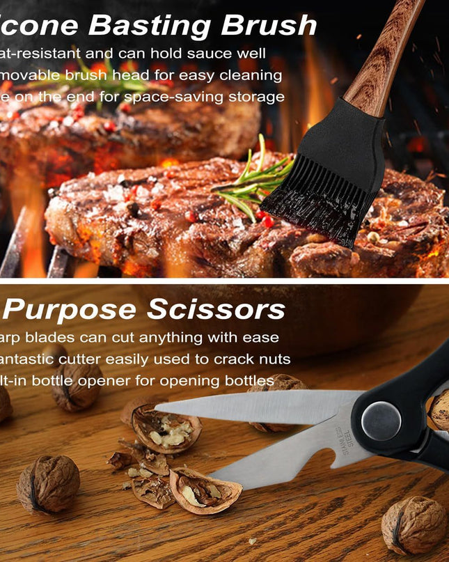 POLIGO 29 PCS BBQ Grill Accessories Stainless Steel BBQ Tools Grilling Tools Set With Storage Bag For Fathers Day Dads Birthday Presents - Camping Grill Utensils Set Ideal Grilling Gifts For Men Women