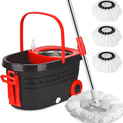 Spin Mop and Bucket Set – 360° Spinning Floor Mop with Microfiber Heads for All Hard Surfaces