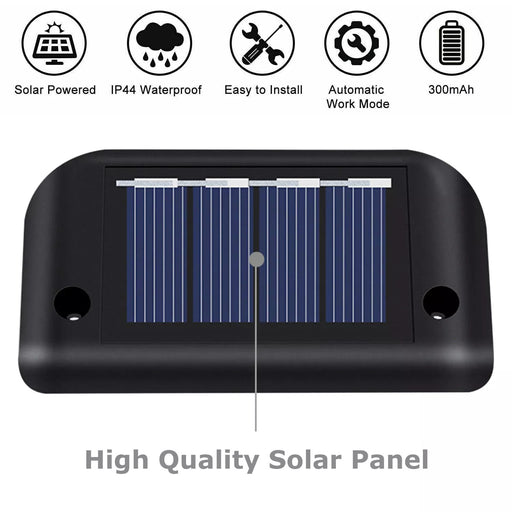 4 Solar Bright Led Deck Lights solar panel, IP44 waterproof, easy to install, automatic work mode, 300mAh battery.