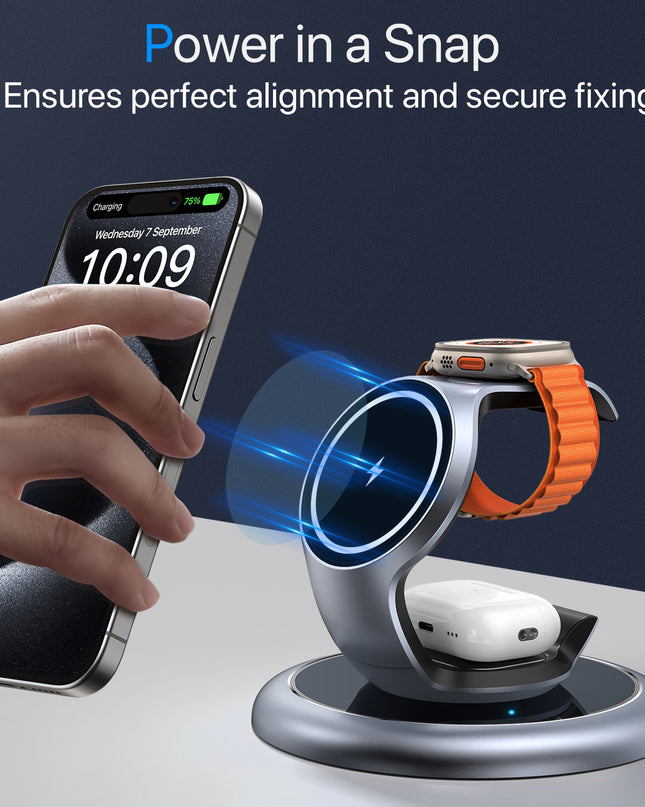 MagSafe 3-in-1 Wireless Charger – Fast Apple MagSafe Charging Station for iPhone, Watch & AirPods