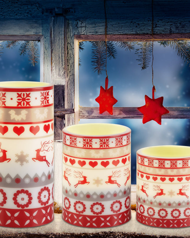 3Pack Christmas Flameless LED Candles Deer Flickering Candle Lights Pillar Candles With 3 Lighting Modes Timer Remote Control
