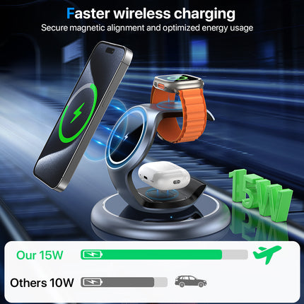 MagSafe 3-in-1 Wireless Charger – Fast Apple MagSafe Charging Station for iPhone, Watch & AirPods