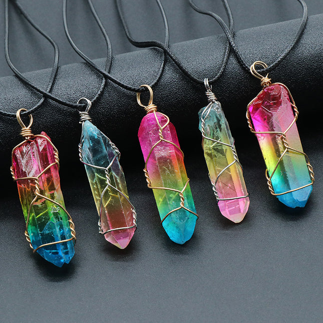 Natural Crystal Pendant Necklace – Gemstone Jewelry with Stone Column Design for Women & Men