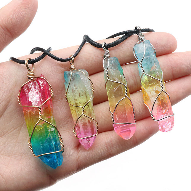 Natural Crystal Pendant Necklace – Gemstone Jewelry with Stone Column Design for Women & Men