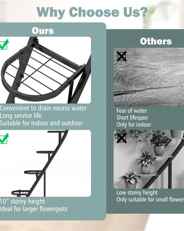 5 Tier Metal Plant Stand With Hanging Hook For Multiple Plants