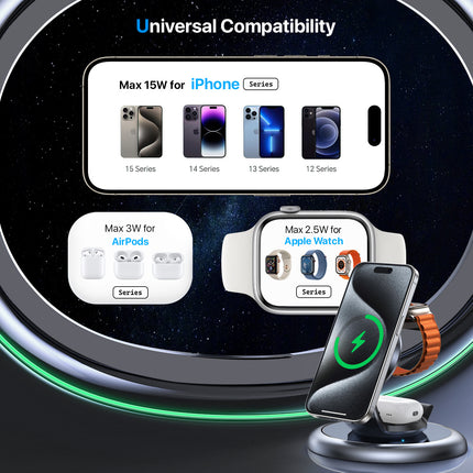 MagSafe 3-in-1 Wireless Charger – Fast Apple MagSafe Charging Station for iPhone, Watch & AirPods