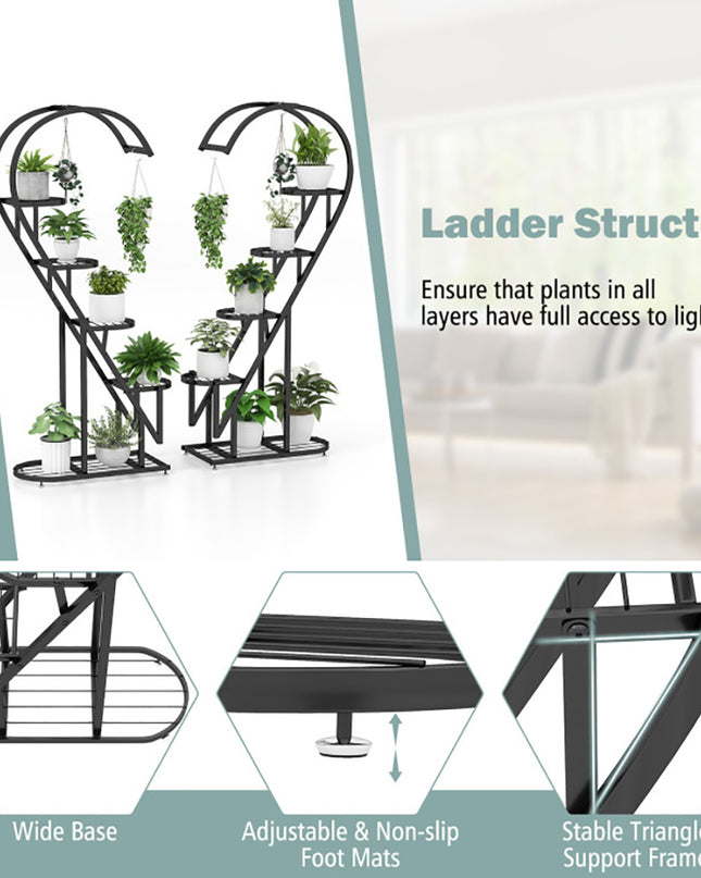 5 Tier Metal Plant Stand With Hanging Hook For Multiple Plants