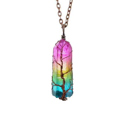Natural Crystal Pendant Necklace – Gemstone Jewelry with Stone Column Design for Women & Men