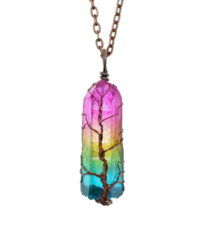 Natural Crystal Pendant Necklace – Gemstone Jewelry with Stone Column Design for Women & Men