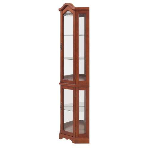 Corner Curio Cabinet With Lights, Adjustable Tempered Glass Shelves, Mirrored Back, Display Cabinet